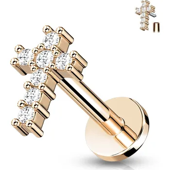 Piercing Šperky4U Labreta / cartilage piercing - křížek - LB0034RD-1206