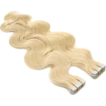 Příčesek 50cm Tape hair / pu extension / Tape IN lidské vlasy remy vlnité – nejsvětlejší blond