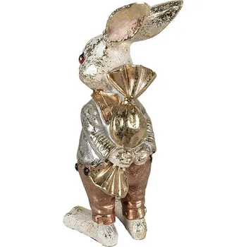 Bytová dekorace Dekorace socha králíček s bonbónkem a zlatou patinou - 6*7*14 cm