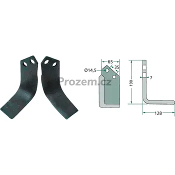 Pracovní nůž Frézovací zahnutý nůž pravý pro Krone, 0352681, 35/14,5/190 mm