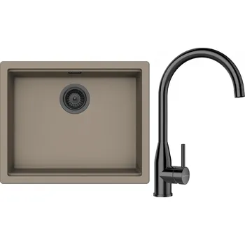 Granitový dřez Set Schock S28-5 (dřez Kiruna N-100L Twilight + baterie Kavus Gunmetal + komponenty Gunmetal)