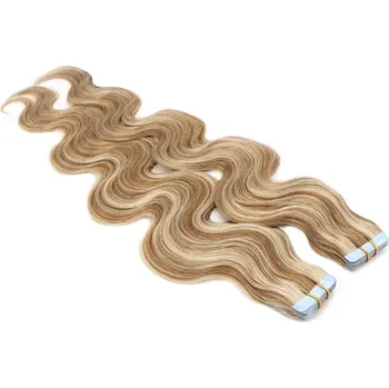 Příčesek 50cm Tape hair / pu extension / Tape IN lidské vlasy remy vlnité – světlý melír