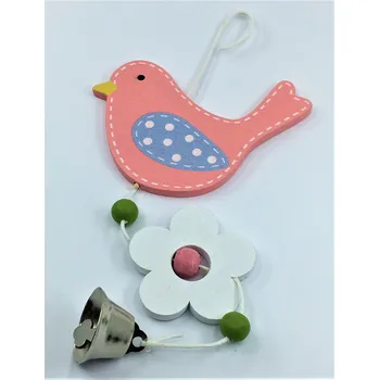 Dřevěná dekorace - PTÁČEK, růžový, 1 ks