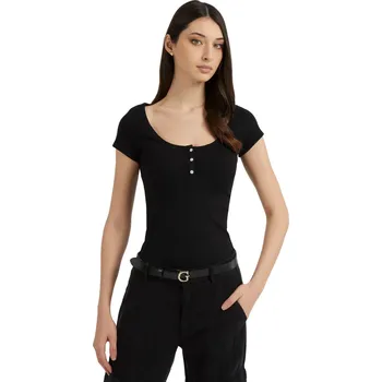 Dámské oblečení GUESS DÁMSKÉ TRIČKO T-SHIRT SS KARLEE JEWEL BTN BLACK W2YP24KBCO2 JBLK Velikost: S