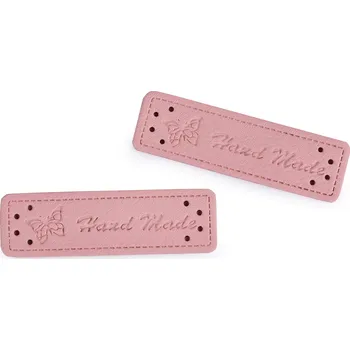 Štítek z eko kůže - Hand made 390598, 15x50 mm, 9 - pudrový
