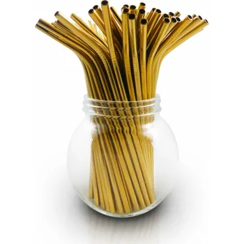 BAMBAW opakovaně použitelná brčka z nerezové oceli, zlatá, 22 cm x 100 kusů (BAW04794)