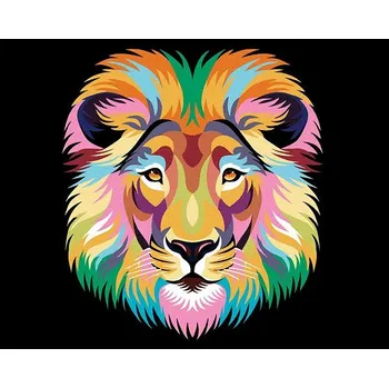 Barevný lev na černém pozadí I, 40×50 cm, bez rámu a bez vypnutí plátna