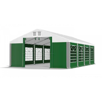 Zahradní stan Párty stan 5x16x2,5m střecha PVC 560g/m2 boky PVC 500g/m2 konstrukce ZIMA PLUS Bílá Zelená Šedá