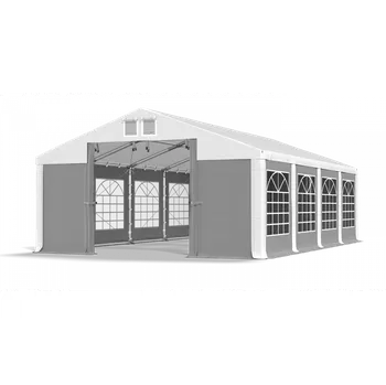Zahradní stan Párty stan 4x16x2,5m střecha PVC 560g/m2 boky PVC 500g/m2 konstrukce ZIMA PLUS Bílá Šedá Bílá