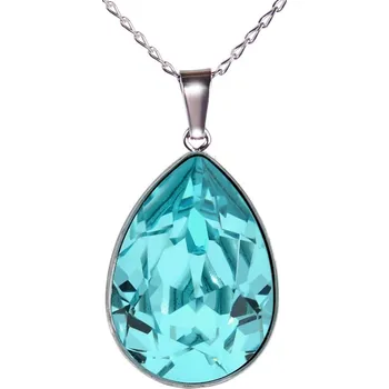 Náhrdelník Swarovski Elements Pear - Rhodiovaný náhrdelník (přívěsek + řetízek) modrá slzička, kapka 34252.3 Light Turquoise (modrá světlá, tyrkysová)