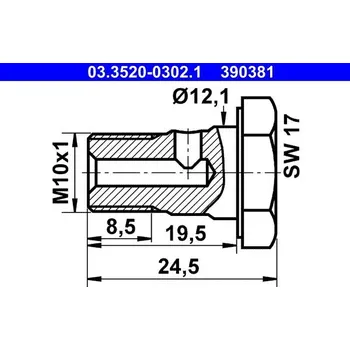 Nářadí pro automobil Dutý šroub ATE 03.3520-0302.1