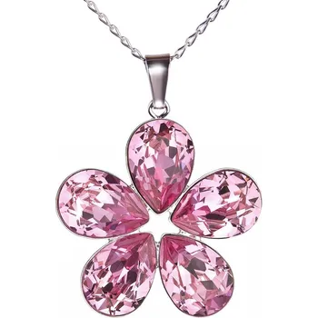 Náhrdelník Swarovski Elements Flower, Pear - Stříbrný náhrdelník (přívěsek + řetízek) růžová kytička (slzička, kapka) 54037.3 Rose (růžová)