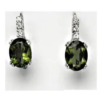 Náušnice Stříbrné náušnice, přírodní vltavín, náušnice ze stříbra, VE 8