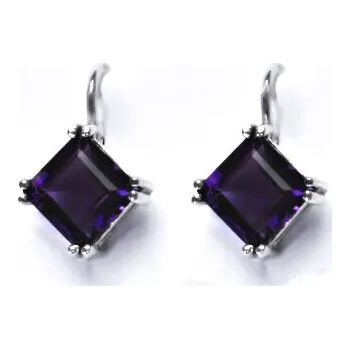 Náušnice Stříbrné náušnice přírodní ametyst tmavý - NK1258 (Stříbrné náušnice s přírodním ametystem 7x7 mm)