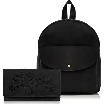Peněženka Paolo Peruzzi Dárková sada: Vintage dámský batoh a peněženka z pravé kůže; černá