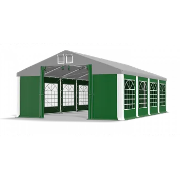 Zahradní stan Párty stan 4x30x2m střecha PVC 560g/m2 boky PVC 500g/m2 konstrukce ZIMA PLUS Šedá Zelená Bílá