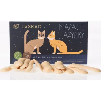 Čokoláda LASKA O Kočičí jazýčky bílá VEGAN čokoláda s kokosem a kousky mandlí