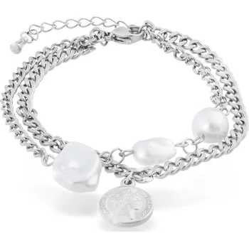 Náramek biju Náramek z chirurgické oceli s medailonem a umělými perlami 2002153-1