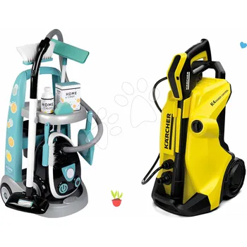 Úklidový vozík Set úklidový vozík s elektronickým vysavačem Cleaning Trolley Vacuum Cleaner Smoby a vozík s vysokotlakým čističem