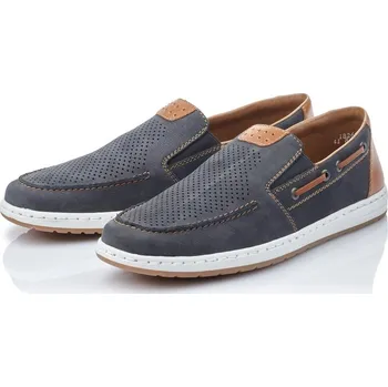 Pánské polobotky Pánské kožené mokasíny 18266-14 Rieker modré Barva: blau, Velikost: 45