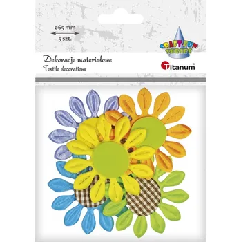 Dekorace, látkové, KVĚTINY, 3D vzhled, 5 barev, 6.5 cm, 5ks/bal