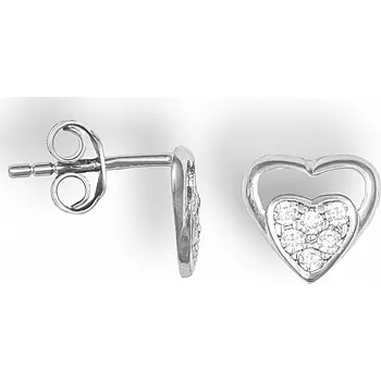 Náušnice GEMMAX Jemné náušnice Srdíčka - bílé zlato se zirkony – zlatý šperk ryzosti 585/1000 v Dárkovém balení s Certifikátem GLEWB-03121