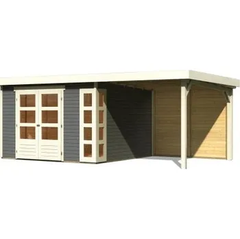 Zahradní stavba dřevěný domek KARIBU KERKO 6 + přístavek 240 cm včetně zadní stěny (38734) šedý