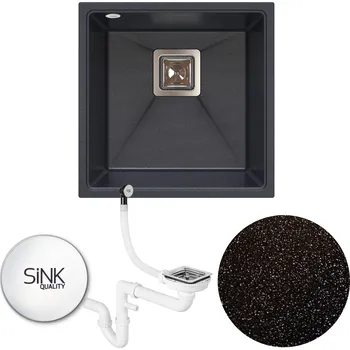 Granitový dřez Sink Quality Argon 50, kuchyňský granitový dřez 420x420x225 mm + chromový sifon, černá skvrnitá-Brocade, SKQ-ARG.B.1KBO.50.X