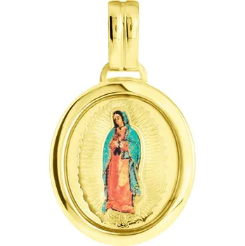 Přívěsek GEMMAX Zlatý přívěsek Madonka s barevným akrylovým potiskem – zlatý šperk ryzosti 585/1000 v Dárkovém balení s Certifikátem GUPYN-35961