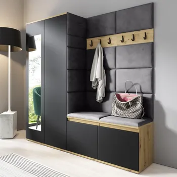 Předsíňová stěna Předsíňová stěna Emi 8 - dub/černá Barva panelů: Tmavě šedá - Trinity 15