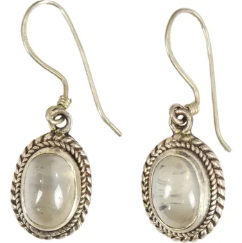 Náušnice SANU BABU Stříbrné visací náušnice oválného tvaru s měsíčním kamenem, AG 925/1000, 4g Stříbrná