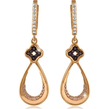 Náušnice GEMMAX Působivé visací náušnice z růžového zlata se zirkony a onyxy – zlatý šperk ryzosti 585/1000 v Dárkovém balení s Certifikátem GLERV-29401
