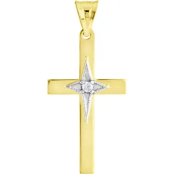 Přívěsek GEMMAX Zlatý přívěsek Křížek se zirkonem – zlatý šperk ryzosti 585/1000 v Dárkovém balení s Certifikátem GLPCB-36771