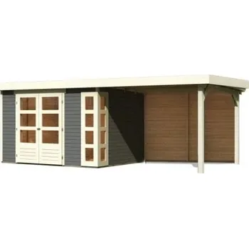 Zahradní domek dřevěný domek KARIBU KERKO 5 + přístavek 280 cm včetně zadní stěny (9207) šedý