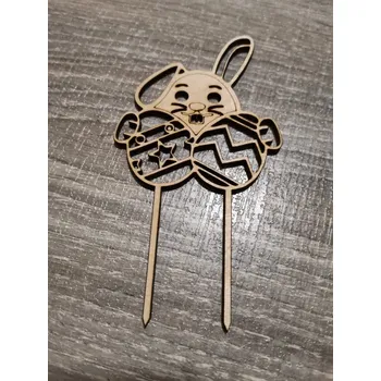 Velikonoční dekorace Dřevěný velikonoční zápich č.03 - zajíček a kraslice