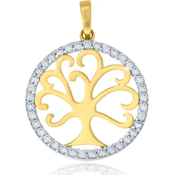 Přívěsek GEMMAX GLPCB2009 Kulatý zlatý přívěsek Strom života se zirkony - žluto-bílé zlato – zlatý šperk ryzosti 585/1000 v Dárkovém balení s Certifikátem GLPCB-20091