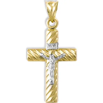 Přívěsek GEMMAX Zlatý gravírovaný Kříž s Ježíšem Kristem – zlatý šperk ryzosti 585/1000 v Dárkovém balení s Certifikátem GBPCN-11341