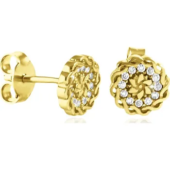 Náušnice GEMMAX Zlaté peckové náušnice se zirkony – zlatý šperk ryzosti 585/1000 v Dárkovém balení s Certifikátem GLEYB-27241