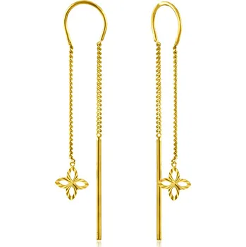 Náušnice GEMMAX Zlaté náušnice s řetízkem Kytičky – zlatý šperk ryzosti 585/1000 v Dárkovém balení s Certifikátem GLEYN-28721