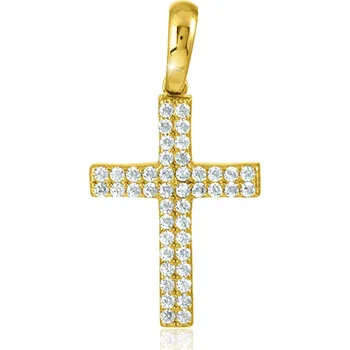 Přívěsek GEMMAX Zlatý křížek se zirkony – zlatý šperk ryzosti 585/1000 v Dárkovém balení s Certifikátem GLPYB-29611