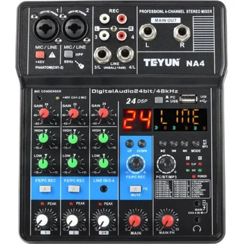 4kanálový Mixážní Pult Zvuková Karta Bluetooth Audio Mixer DJ Konzole Podcast Karaoke