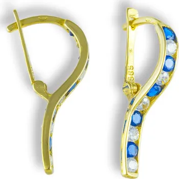 Náušnice GEMMAX Efektní zlaté náušnice s bílými a tmavomodrými zirkony – zlatý šperk ryzosti 585/1000 v Dárkovém balení s Certifikátem GLEYM-89041