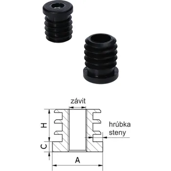 kabelová chránička KOVIAN, s.r.o. M8,A-25mm,H-25mm,C-5mm,černá, tloušťka stěny 1,5-2 mm, plastová zátka z kulaté trubky s maticí M8