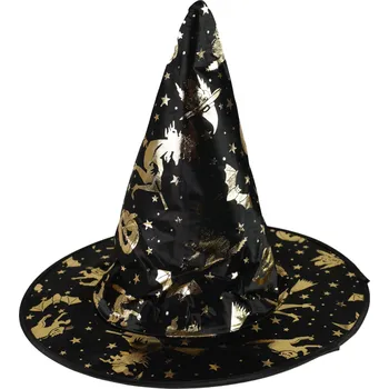 Karnevalový kostým DĚTSKÝ KLOBOUK ZLATO-ČERNÝ ČARODĚJNICE/HALLOWEEN