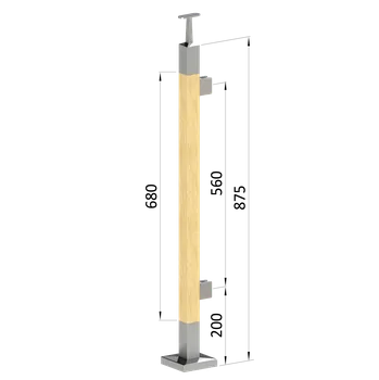 Zábradlí KOVIAN, s.r.o. dřevěný sloup, vrchní kotvení, výplň: sklo, pravý, vrch pevný (40x40mm), materiál: buk, broušený povrch s nátěrem BORI (bezbarvý)