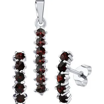 Souprava šperků Stříbrný set Lela s pravými granáty - náušnice a přívěsek SILVEGOB380188SEGRS