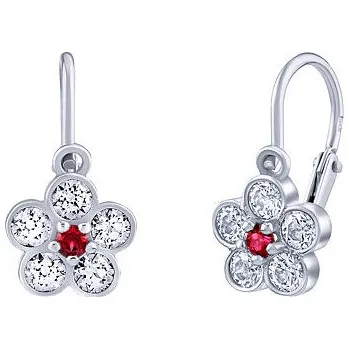 Náušnice Náušničky Ema pro děti ze stříbra se Swarovski Zirconia v barvě čiré a červené SILVEGOB70530BRRSW