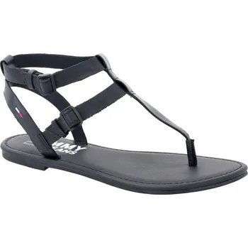 Dámské pantofle Tommy Jeans Kůžoné sandály | Barva:černý | Velikost:37