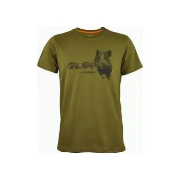 C.I.T. TRADE s.r.o. Tričko pro myslivce s potiskem divočáka - khaki - Velikost 5XL
