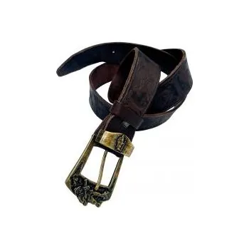 Opasek HUNTERTEX Kožený myslivecký opasek zdobený - zlatá spona - divočák - Velikost 115